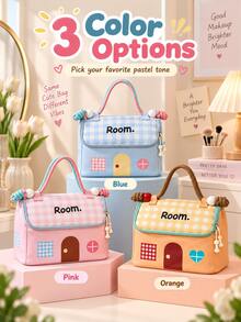 "Dopamine Style" Makeup Bag, Wide Mouth Design, Novel Style, Suitable As A Gift Or Toiletry Bag, House-Shaped Design, Compartmentalized Storage For Toiletries And Cosmetics, Large Capacity, Suitable For Vanity, Bathroom Countertop Or Packing In Luggage - Multicolor - View 4