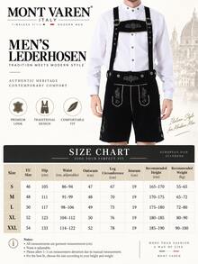 Herrarnas bayerska Oktoberfest-outfitset, rutig skjorta med broderade lederhosen-shorts, traditionell alpin stil med hängslen kostym - Svart hängslen - Visa 2