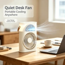 RAF 3-Speed Adjustable Portable Fan, Mini Air Cooler, Small Air Conditioner With Adjustable Mist Spray Fan And Night Light. 360° Rotation, 7-Color Ambient Light, Ultra-Quiet Airflow, 250mL Water Tank Capacity - Multicolor - View 3