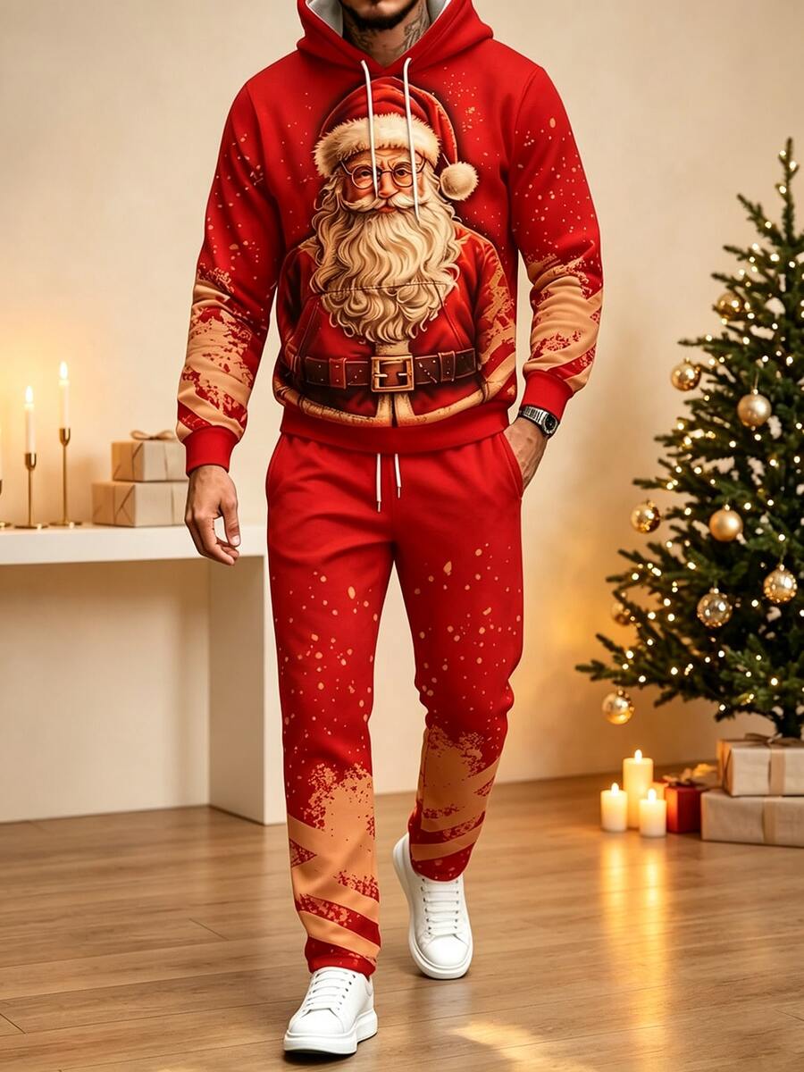 Setelan Sweatshirt dan Celana Jogging Kasual Motif Natal untuk Pria, Pakaian Penting untuk Liburan - MultiWarna - View 1