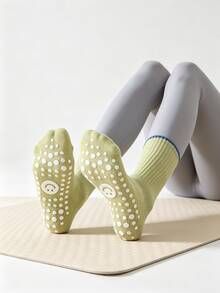 1/4/6/8 Pairs Women's Soft Cute Contrast Color SMILES Smiling Face Non-Slip Mid-Calf Socks, Multi-Color Anti-Slip Grip Socks, Suitable For Pilates, Yoga, Fitness, Sports, Ballet - Multicolor - View 6