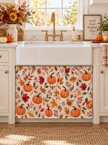 1 buah Tirai Wastafel Dapur Poliester Motif Daun Maple Musim Gugur, Tirai Kabinet Bawah Wastafel dengan Kantong Batang Motif Buah Ek dan Beri, Dekorasi Rumah Pertanian Pedesaan untuk Dapur Panen Thanksgiving - D - View 5