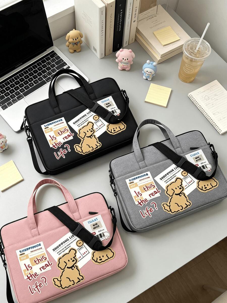 Cute Dog Print Laptop Bag, Lightweight Portable Zippered Crossbody, Laptop Storage Bag (Suitable For Office, Campus And Travel) - Multicolor - View 1