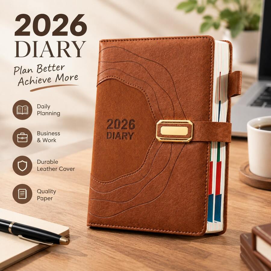 1pc 2026 Daily & Monthly Planner, 100GSM Thick Inner Pages, Hardcover, Professional Time Management Journal, New Year Autumn Winter Goal Tracking, Holiday Efficient Gift - One Size Fits All - View 1