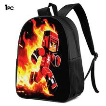 Pixel Art Flame Warrior 2D Print 3 Pieces Backpack Set, Large Capacity Backpack With Crossbody Bag And Pencil Case, Side Elastic Mesh Pocket For Water Bottle, Wide Breathable Adjustable Shoulder Straps, Gaming Pixel Style For Daily Commute, Travel And Casual Storage - Printed Bag - View 10