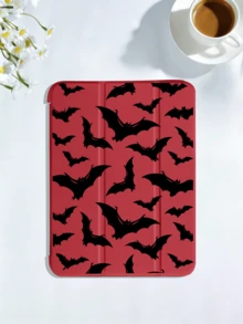 1Pc Halloween Fashion Protective Case , Bat Print Pattern, Compatible With IPad 7/8/9/10th/Pro 11 /11th (A16) 2025 , Galaxy Tab S6 Lite / Galaxy Tab A11+ 2025, Offers Soft Shock-Proof Protection, Supports Smart Stand/Auto Wake/Sleep Function. - Red - View 3