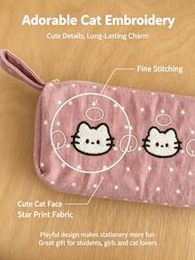 3pcs Cute Cat Embroidered Pencil Case With 2‑Piece Notebook Set - Sets - View 5