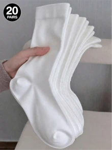 10 Pairs Women's Solid Color Wide Opening Comfortable Minimalist Maternity Socks, Moisture-Wicking Calf Socks 1/3/5/20/30 Pairs - White - View 4
