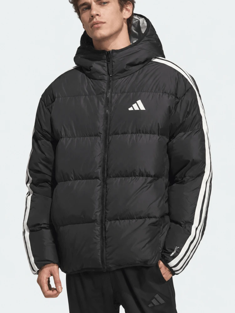 Jaket Bulu Angsa adidas 3S RVSB D JKT, Tahan Air, Tahan Angin, Bolak-balik, Jaket Puffer Berkerudung Hangat Kasual Olahraga Luar Ruangan, Pria - Hitam/Abu-abu Muda (Dapat Dibolak-balik) - View 1