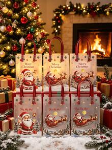 6pcs Christmas Gift Bags, Frosted Transparent Gift Packaging Bags, Santa Claus, Reindeer, Christmas Tree Pattern Printed, Christmas Decoration, Christmas Gift, Christmas Presents - View 2