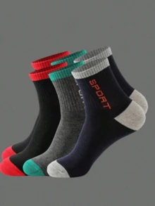 1/10 Pairs Men's Printed Sports Mid-Calf Socks - Moisture-Wicking, Lightweight, Soft And Comfortable, Suitable For All Seasons - Multicolor - View 3
