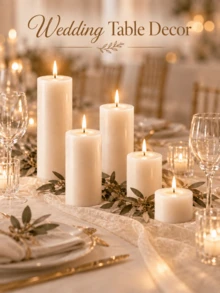 Set Lilin Pilar Putih Gading, Berbagai Ukuran, Set Kombinasi, Lilin Silinder Diameter 5cm, Lilin Tanpa Aroma, Tanpa Asap Hitam, Dekorasi Pernikahan, Dekorasi Meja Rumah - Lilin dekoratif kolom - View 11