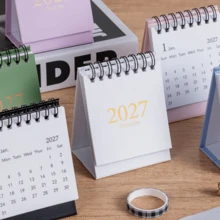 2027 Mini Desktop Calendar, Ins Minimalist Macaron Color Spiral Flip Calendar, Student Desk Office Desktop Decor Ornament, Portable Memo Planner, Highly Attractive Creative Stationery Gift, Christmas New Year Essential - 2027 - View 5
