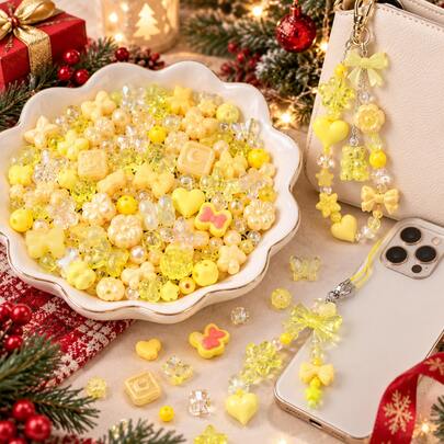 40g/500g Yellow Loose Beads Bow-Knot Shaped, Bright And Transparent Color, Well-Crafted. Can Be Freely Strung Into Bracelets, Pendants And Other Accessories, Suitable For DIY Handmade Crafts, Christmas Decorations, Holiday Gift Matching, Self-Made Handmade Gifts, Enriching Creative Accessory Making, Creating Atmospheric Holiday Accessories