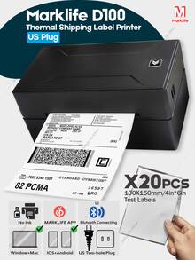 Marklife D100 Thermal Shipping Label Printer - High-Speed Multi-Size Printing For 4X6 And 10X15Cm Labels - Compatible With Phones, Pcs And Laptops (Windows) - Ideal For E-Commerce, Small Business And Shipping - US A Type Plug(110-127V) - View 13