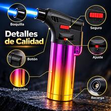 Encendedor Soplete Recargable de Butano con Llama Azul Potente, Bloqueo de Llama y Ajuste de Intensidad, Ideal para BBQ, Velas, Cocina y Camping - Ver 6