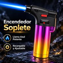 Encendedor Soplete Recargable de Butano con Llama Azul Potente, Bloqueo de Llama y Ajuste de Intensidad, Ideal para BBQ, Velas, Cocina y Camping - Ver 1
