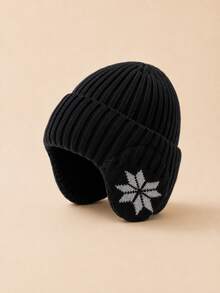 Vintage Ribbed Knit Beanie Hat With Snowflake Earflap Design, Unisex Warm Winter Knitted Cap, Casual Earflap Cold Weather Hat, Suitable For Outdoor Walking, Travel, Commuting, Autumn/Winter Hat Accessory - Multicolor - View 13