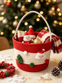 1pc Exquisite Christmas Desktop Storage Basket, Perfect For Christmas Decorations, Christmas Gifts, Home Supplies Storage, Christmas Decor, Home Holiday Decoration, Delicate Holiday Gift - Multicolor - View 3