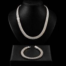 Hip Hop Full Rhinestone Arrow Cuban Chain Necklace & Bracelet Set Men's Fishbone Chain Cool Party Jewelry - Fishbone Cuban Link Chain - View 2