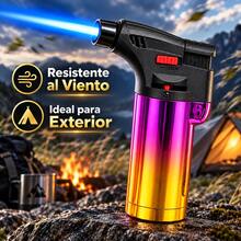 Encendedor Soplete Recargable de Butano con Llama Azul Potente, Bloqueo de Llama y Ajuste de Intensidad, Ideal para BBQ, Velas, Cocina y Camping - Ver 2