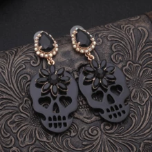 NeeFu WoFu 1 Pair Halloween Skull Earrings For Women, Black Rhinestone Water Drop Skull Dangle Earrings, Hip Hop Sexy Charm Drop Earrings, Festival Gift - Skeleton - View 8
