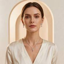 S925 Pure Silver Teardrop Powder Pendant Necklace And Earrings, Elegant And Exquisite Accessories, Suitable For Ladies' Wedding Banquets And Parties - Pink - View 10