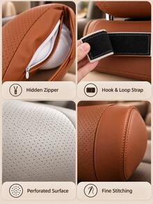 Car Neck Pillow, Nappa Leather Car Headrest Pillow, 1pc Ergonomic Neck Support Cushion, Breathable Neck Rest Headrest Pad, Universal Car Seat Interior Accessory, Suitable For Driver And Passenger, Long Distance Driving Travel, All Seasons - Multicolor - View 9