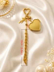 Metal Lipstick Holder Keychain, With Replaceable Stainless Steel Mesh Bag, Bag Charm, Heart And Star Shaped Lipstick Case Keyring, Travel, Portable, Aesthetic - Multicolor - View 8
