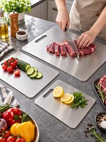 1pc Stainless Steel Cutting Board Set, Large Medium Small Sizes, Durable Reusable Kitchen Chopping Boards With Handle Hole, Easy To Clean Food Prep Boards For Meat, Vegetables, Fruit, Home Kitchen & Outdoor Use - View 3