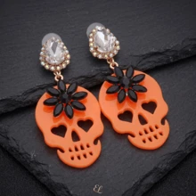 NeeFu WoFu 1 Pair Halloween Skull Earrings For Women, Black Rhinestone Water Drop Skull Dangle Earrings, Hip Hop Sexy Charm Drop Earrings, Festival Gift - Skeleton - View 4