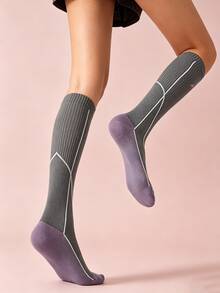 1/5 Pairs Women Compression Knee High Leisure Athletic Sock, Slim Leg High Tube Long Calf Sports Socks For Running, Cycling, Hiking And Jump Rope - Multicolor - View 6