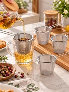 4pcs/2pcs/1pc Ultra Fine Mesh Tea Strainer, Stainless Steel Loose Leaf Tea Filter With Long Handle, Reusable Tea Infuser Basket, Suitable For Cups, Mugs And Teapots, Home & Office Kitchen Tea Brewing Accessories - Multicolor - View 13
