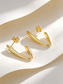 18K Gold Plated Copper Teardrop Hoop Earrings For Women, Polished Irregular Curved Drop Earrings, Minimalist Statement Daily Jewelry Gift - Gold - View 5