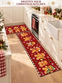 1/2pcs Christmas Kitchen Decor Rugs, Merry Christmas Gingerbread Man Design, Winter Kitchen Carpets And Mats, Non-Slip Washable Absorbent Kitchen Accessories Decorative Floor Mat, Christmas Holiday Gift! - Multicolor - View 5
