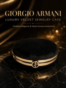 Armani Luxury Black Velvet Round Jewelry Storage Box, Gold-Trimmed Alloy Lock Portable Jewelry Box, Premium Velvet Jewelry Organizer - Black Round Jewelry Box - View 1