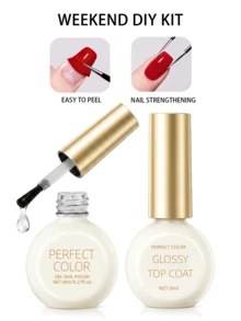 PERFECT COLOR 2pcs Weekend DIY Nail Kit, Peel Off Base Coat And Glossy Top Coat For Easy Home Manicure For Women, UV/LED Lamp Required Suitable For Autumn And Halloween 8ml - Weekend DIY Kit - View 10