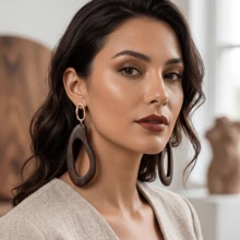 NeeFu WoFu 1pair Vintage Wooden Circular Earrings, Coffee Brown Fashion Lightweight Geometric Drop Jewelry, Natural Minimalist Design For Everyday & Holiday Wear - Round Wood - View 2