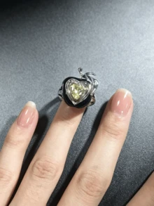 1pc Dark Sweet Cool Y2K Subculture 3D Black Drip Glue Apple Open Ring, Unisex, Halloween Party Dark Fairy Tale Brass Personalized Accessory - SJZ-356 - View 4