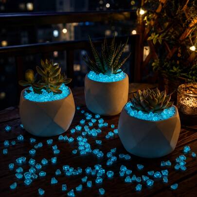 Luminous Resin Stones Glow In The Dark Pebbles - Blue Fluorescent Landscape Rocks For Garden Pathway, Walkway, Patio, And Outdoor Yard Decor
