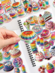 50pcs Dopamine Food Stickers, Including Rainbow Cake, Donut, Dessert Patterns, Suitable For Skateboard, Helmet, Scrapbook, Water Bottle, Motorcycle, Refrigerator, Etc., Perfect For DIY, Gift Decoration, Birthday Party Gift - Multicolor - View 7