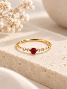 925 Silver Micro Inlaid Ruby Ring , Lightweight Luxury Elegant Classic Jewelry , For Women - Burgundy - View 4