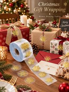 3pcs Christmas Gold Snowflake Stickers Roll Self Adhesive Holiday Gift Wrapping Labels Elegant Festive Seals For Presents Envelopes Party Decorations Supplies - Multicolor - View 2