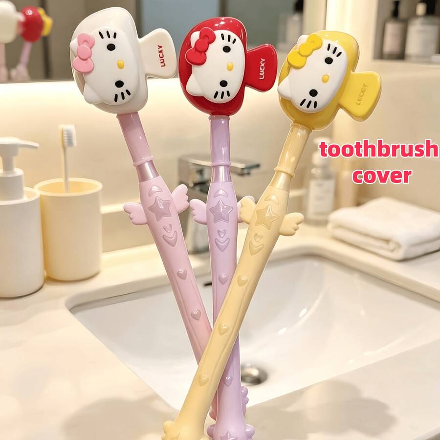 SANRIO Cute Kitty/Kuromi/Cinnamoroll/MyMelody Toothbrush Cover, Yellow/Red/White Toothbrush Protective Case, Suitable For Travel And Home Use, Adorable Bathroom Toothbrush Holder, Random Color - Multicolor - View 1