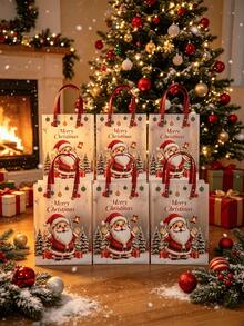 6pcs Christmas Gift Bags, Frosted Transparent Gift Packaging Bags, Santa Claus, Reindeer, Christmas Tree Pattern Printed, Christmas Decoration, Christmas Gift, Christmas Presents - View 8