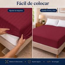 Beyoung Sábana de Cajón Fresca y Suave,Antiácaros e Hipoalergénica,Ajustable para Colchón de Hasta 30 cm,Individual/Matrimonial/Queen/King,Cómoda y Transpirable,Hecho en México - Burdeos - Ver 4