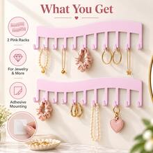 1/2pcs Pink Metal Wall-Mounted Hook Rack, 11 Hooks Entryway Storage Organizer, Space-Saving Key Holder For Bags Hats Towels, Coat Hooks For Hallway Bedroom Bathroom Closet, Minimalist Modern Farmhouse Home Decor, Holiday Housewarming Gift - Multicolor - View 9