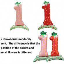 1pc Standing Pink Strawberry Cartoon Number 1 Foil Balloon, Suitable For Birthday Party Decoration - View 4
