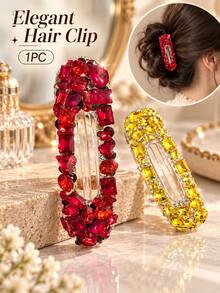 1pc Handmade Rhinestone Hair Clip, Shiny Crystal Hair Clip, Elegant Jewelry Hair Accessory, Suitable For Women, French Style Hair Clip, Suitable For Daily Party Styling, Gift - Multicolor - View 2
