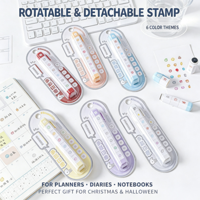 Rotatable Detachable Multi-Stamp, Portable Highly Attractive, Multiple Colors Available, Clear Impression, Suitable For Planner, Diary, Notebook Decoration, DIY Greeting Card Creation, Christmas Halloween Creative Gift, Meet Daily Recording And Handmade Crafting Needs